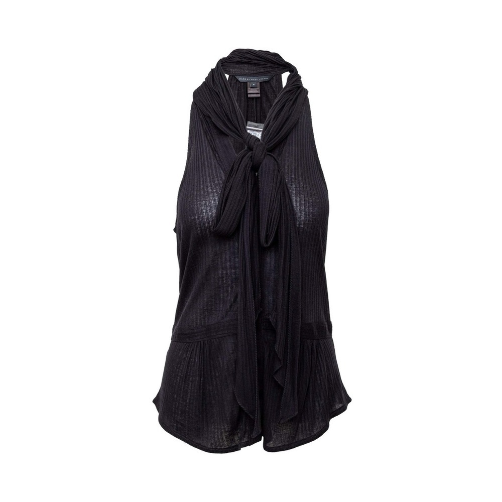 Marc by Marc Jacobs black sheer sleeveless blouse  tie neck detail women’s large